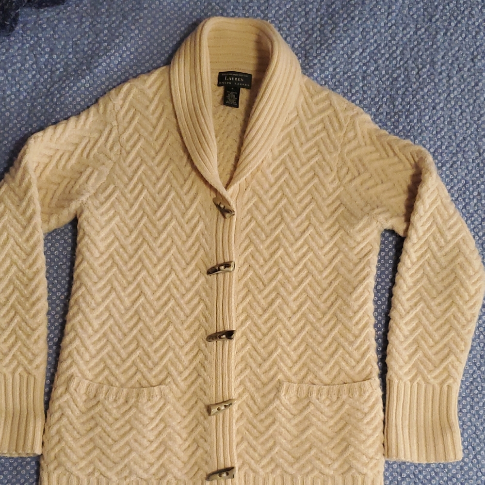 Ralph Lauren Small Ivory 100% Wool Cardigan